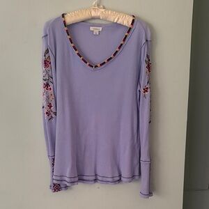 Embroidered cornflower blue V-Neck Top by Sundance